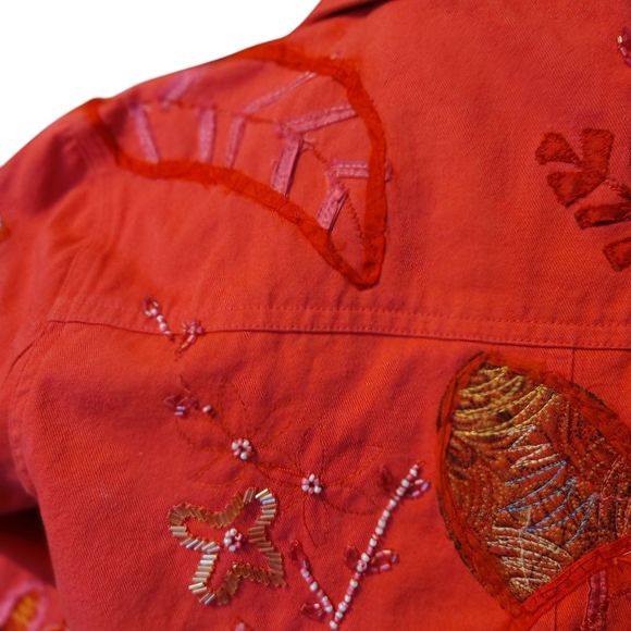 Laura Ashley Fully Embroidered Beaded Denim Jacket Collar Long Sleeves Size S... - Picture 8 of 16